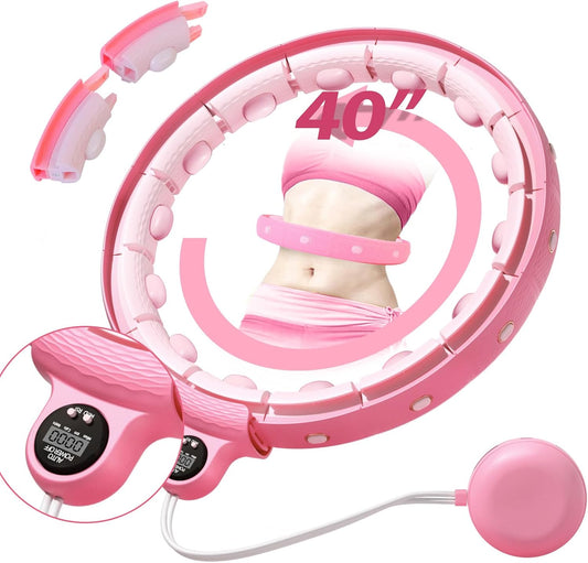 Humixx Infinity Hoop for Adult Weight Loss, 2 in 1 Smart Fitness Workout Hoop Weighted with 14 Detachable Knots, Exercise Fit Hoop Suitable for Women and Kids, Pink