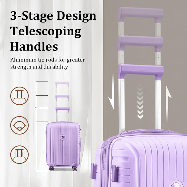 Joyway Luggage Sets 6 Piece PP Hardside Carry on Suitcase with Spinner Wheels and TSA Lock for Travel, Purple
