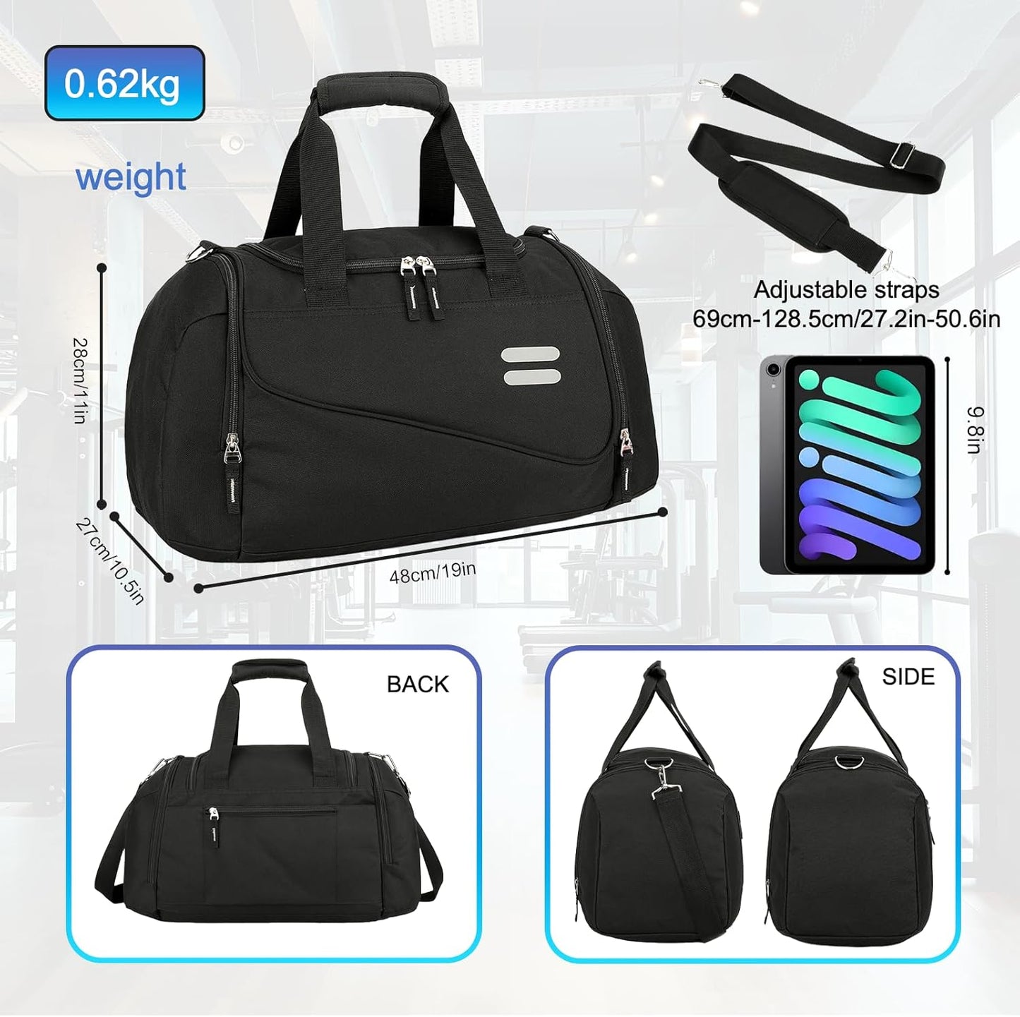 Gym Bag for Men & Women - 40L Sports Duffle Bag Carry On Weekender Overnight Bag with Shoe Compartment, Water Resistant Duffle Bag for Travel, Sports, Fitness & Workout, Black