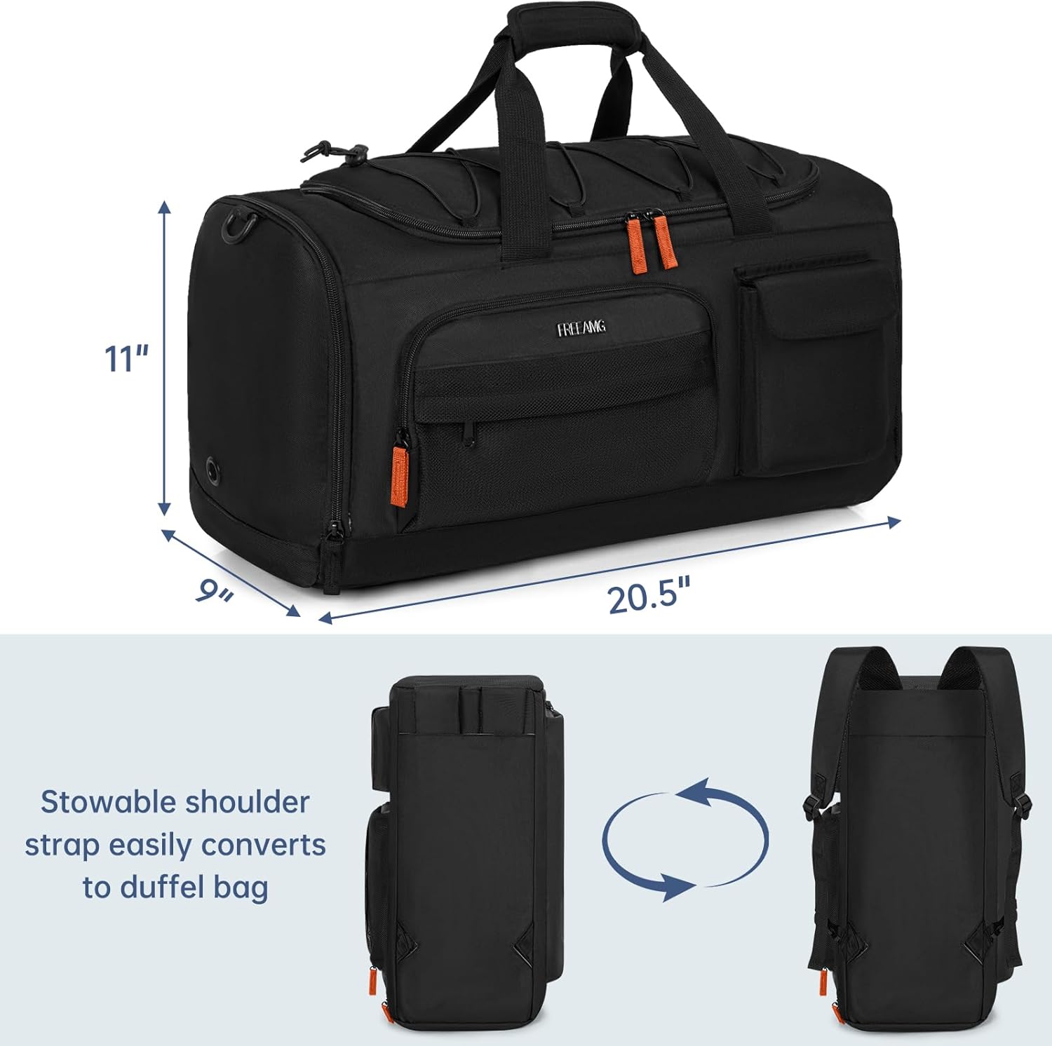 Gym Bag for Men Women, Water-resistant Sports Duffle Backpack, Travel Duffle Bag with Shoe Laptop Compartment, Weekender Overnight Carry On Backpack for Gym Travel (Black)