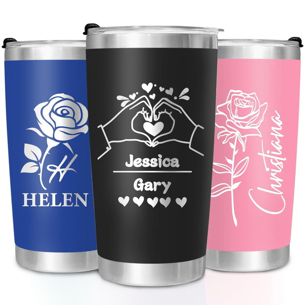 Personalized Tumbler with Engraved Name - Personalized Fathers Day Cup Gifts - Custom Stainless Steel 20 Oz Coffee Tumbler with Lid - Custom Birthday Gifts for Dad Husband