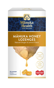 Manuka Health Manuka Honey Lozenges – 15 Lemon and Ginger Flavored Lozenges – Natural Throat Lozenges Infused with Raw Manuka Honey and Vitamin C for Immune Support