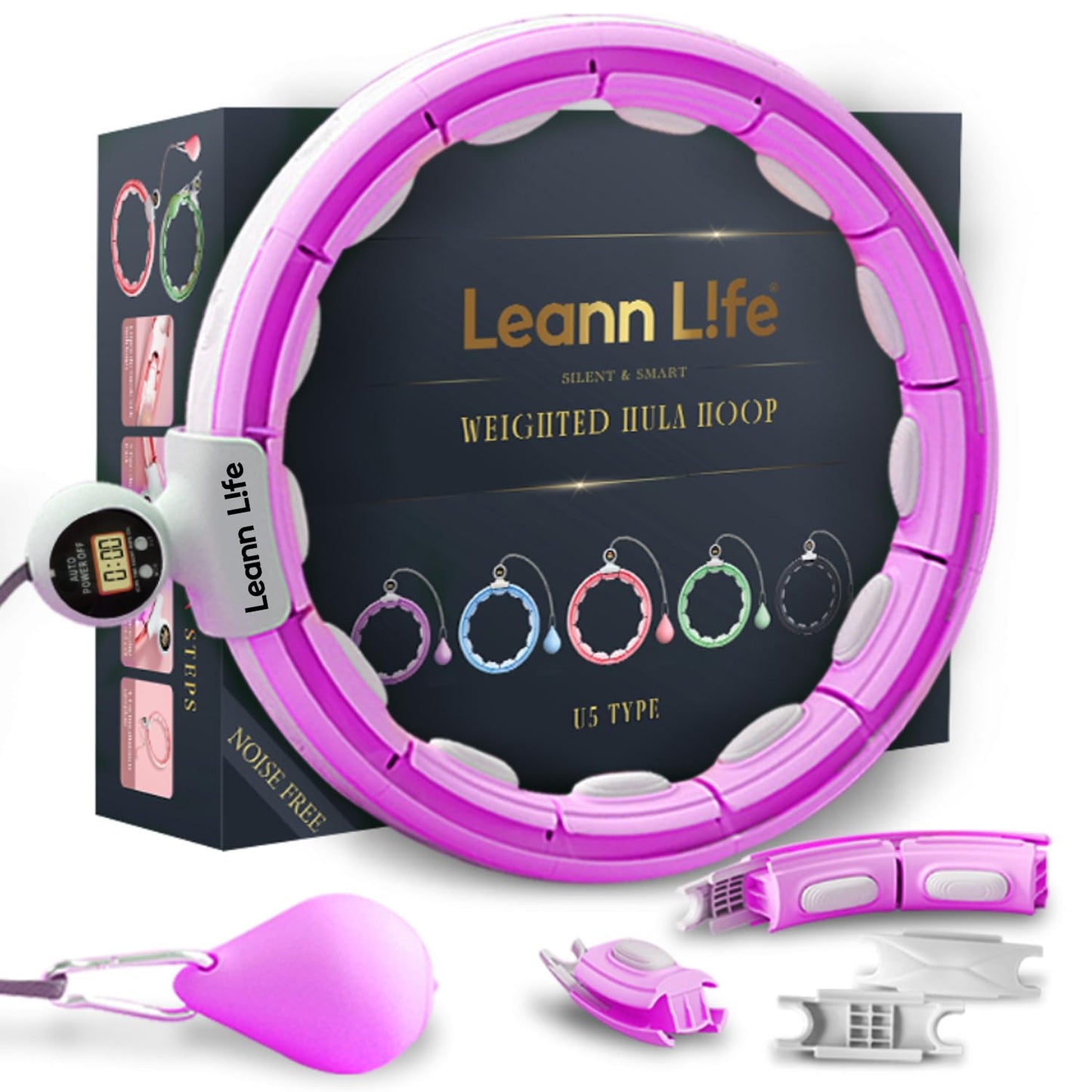 U5-16 Knots Waist 28”- 46”, Silent Smart Weighted Hula Hoop for Adults Weight Loss, Infinity Hoop Plus Size, Home Outdoors Fitness Exercise, Abdominal Toner