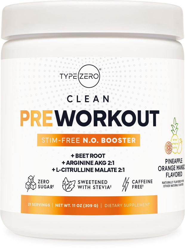 Ultra Clean Stim Free Pump Pre Workout + Nitric Oxide Booster (Fruit Punch) Beetroot, 7G Arginine Citrulline Malate, Betaine, Beta A, ACV+ - Sugar/Caffeine Free Natural Non Stim Preworkout Men & Women