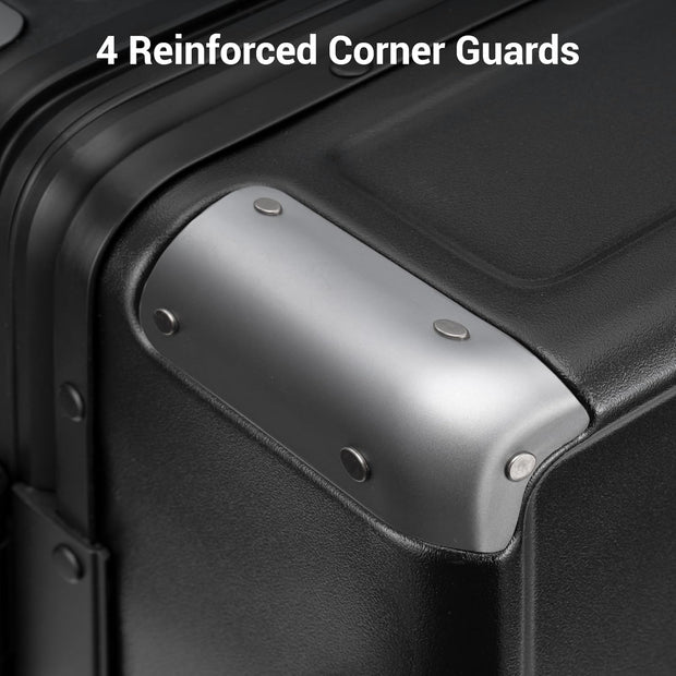 LEVEL8 Zipperless Checked Luggage with Aluminum Frame, Upgraded Medium Hardside Suitcase with Spinner Wheels, Metal Travel Luggage with Double Tsa Locks, 24 Inch, Black