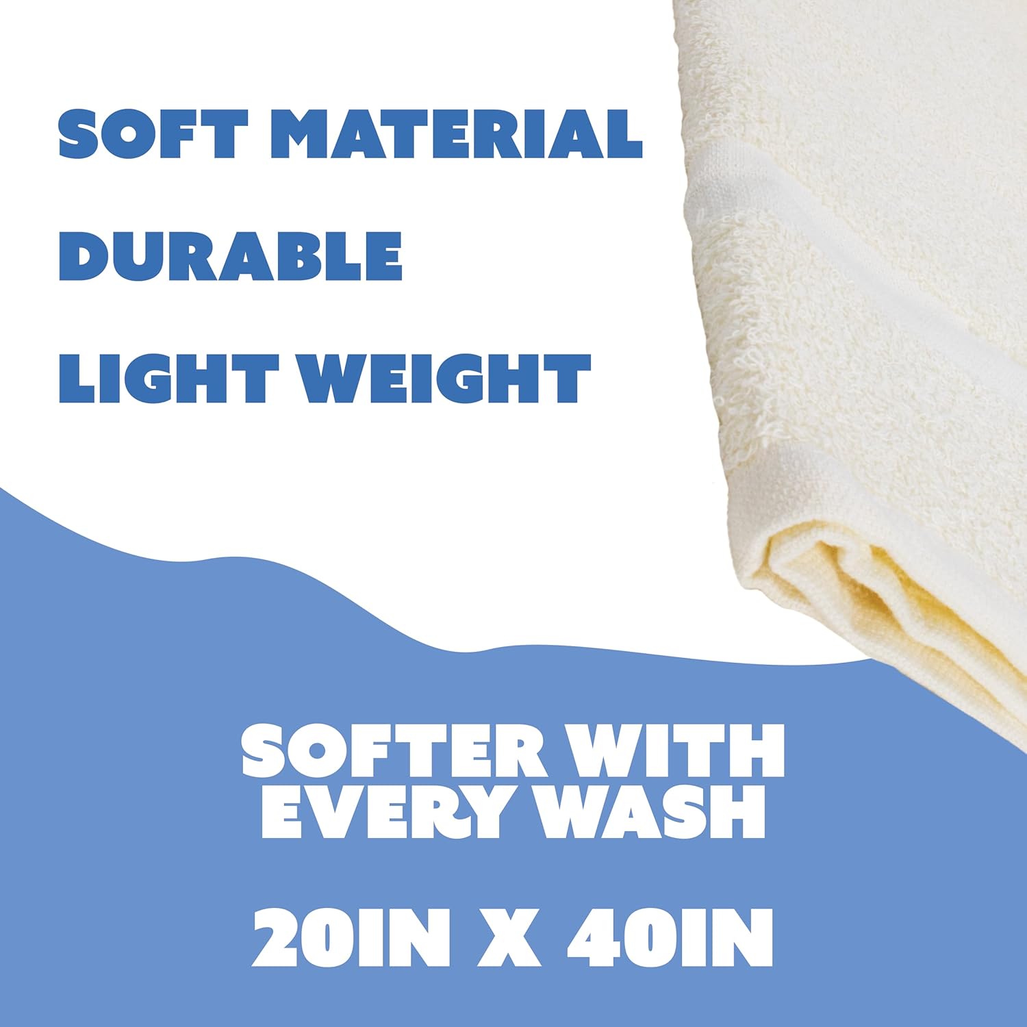 12 Piece White Cotton Polyester Blend Terry Towels, 20in x 40in, Multi-Purpose, for Hotel, Commercial, & Home Use, Soft, Lightweight, Absorbent, & Fast Drying Bath Towels for Pool, Gym, or Spa