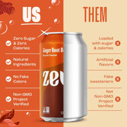 Zevia Zero Sugar Soda, Ginger Root Beer, 12 oz Cans (24-Pack) – Naturally Sweetened, Zero Calorie Sugar Free Soda - Non-GMO Project Verified, Gluten-Free, Vegan
