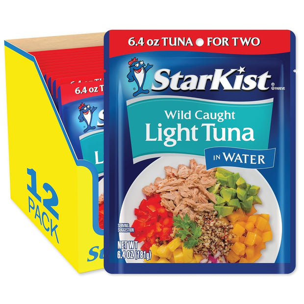 StarKist Chunk Light Tuna in Water, 2.6 oz Pouch (10 Pack) Ready to Eat Wild Caught Tuna, 17g Protein, 70 Calories Per Serving, Gluten Free, Soy Free, Kosher, Perfect for Salads, Keto Meals and Snacks