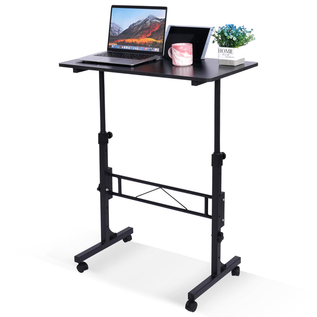 KLSMYHOKI Standing Desk Adjustable Height, Mobile Stand Up Desk with Wheels Small Computer Desk Rolling Desks, Portable Laptop Desk White Standing Table Home Office Desks 16"x31.5" Height 27"-43.5"