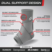 Sleeve Stars Ankle Brace for Women & Men, Ankle Wrap for Sprain, Compression Sleeve for Plantar Fasciitis Relief, Easy Customizable Support: w/ Removable Strap (Single/M:10"-12"/Black)