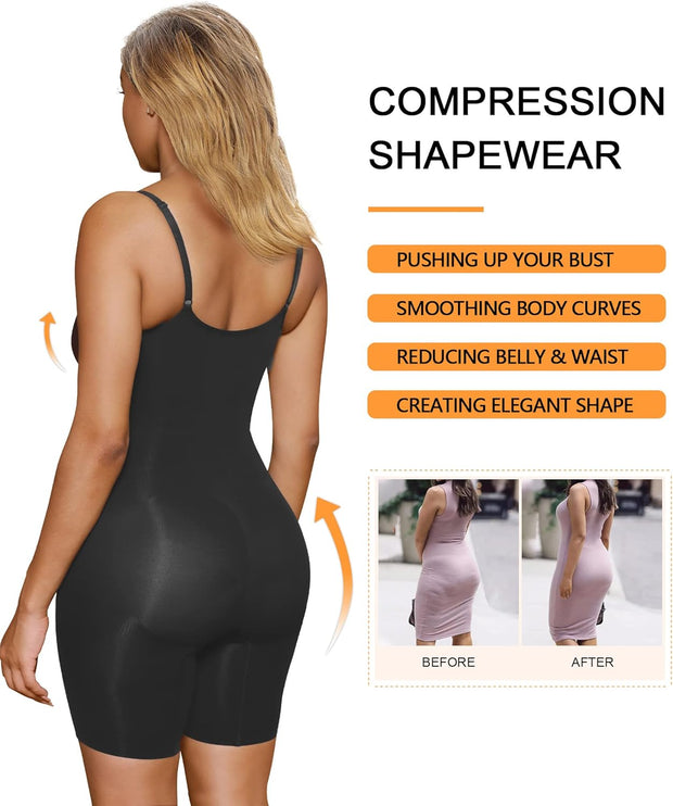 SHAPERX Shapewear for Women Tummy Control Bodysuit Mid Thigh Butt Lifter Body Shaper Shorts