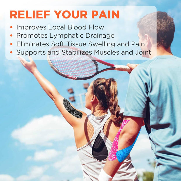 OK TAPE PRO Kinesiology Tape, 2inch x Long Roll 16ft Free Cut Tape, Elastic Athletic Tape Therapeutic Latex Free, Black+Black