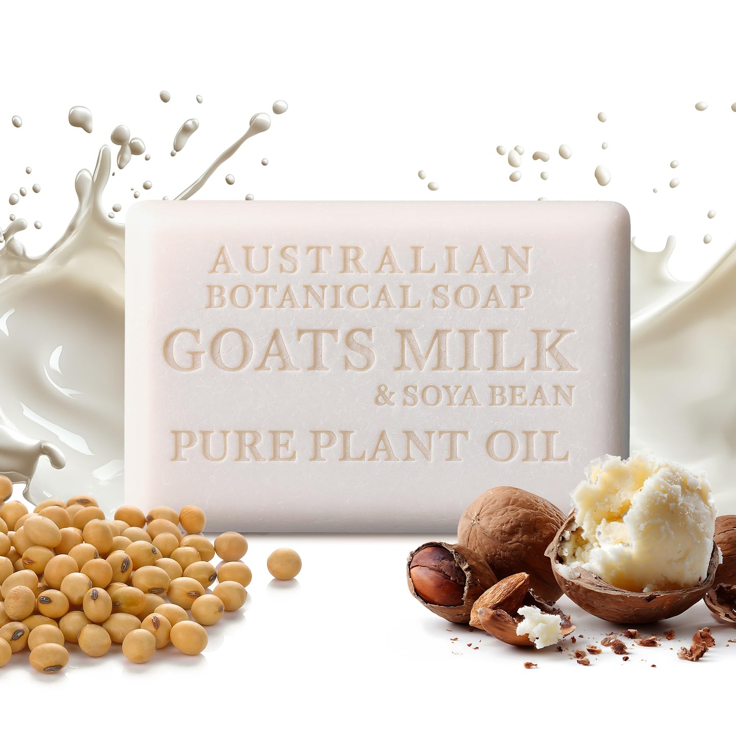Australian Botanical Soap 6.6 OZ, Pack of 8, Goat Milk Soap Bars with Soya Bean Oil, Enriched with Organic Shea Butter, Suitable for All Skin Types, Packaging May Vary