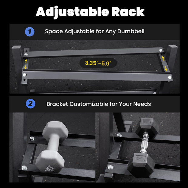 LIONSCOOL Adjustable 4-Tier Dumbbell Rack Stand - Heavy Duty 1000LBS Weight Storage for Dumbbells, Kettlebells | Home Gym Equipment Organizer
