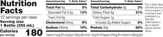 Oikos Protein Shake, Chocolate, 30g High Protein Drinks, Shelf Stable, Ready to Drink, 5g Prebiotic Fiber, 12 fl oz Bottle, 12 Count​