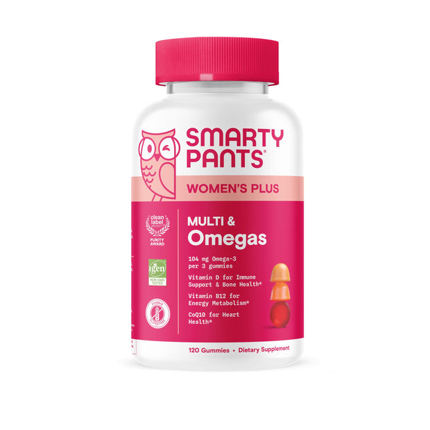 SmartyPants Women's Multivitamin Gummies - Improved Formula: Omega 3 (DHA/EPA), Methylfolate, CoQ10, Vitamin D3, C, Vitamin B12, B6, A, K & Zinc, Inositol, Gluten Free, 90 Count (30 Day Supply)