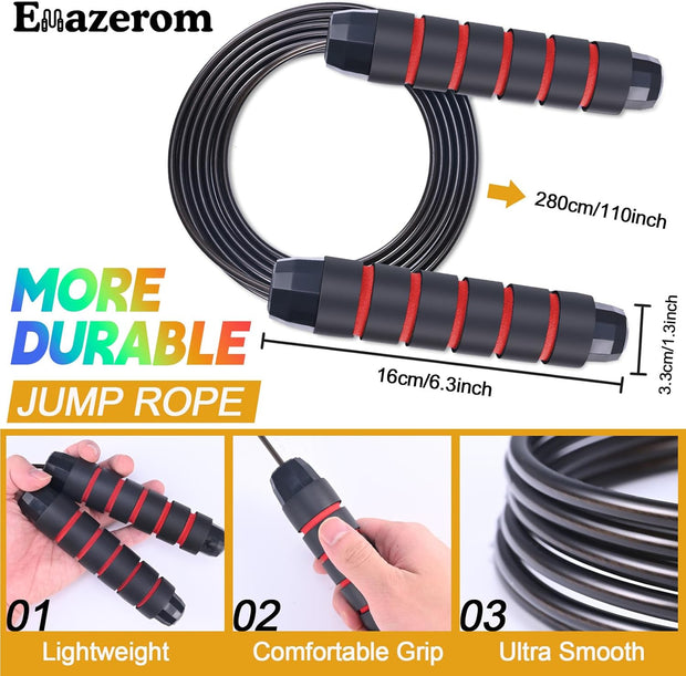 Jump Rope for Women Men Kids, Adjustable Skipping Rope with Ball Bearings, Professional Jumping Rope with Foam Handles, Tangle-Free Rapid Speed Jump Ropes for Fitness Workout Boxing Exercise