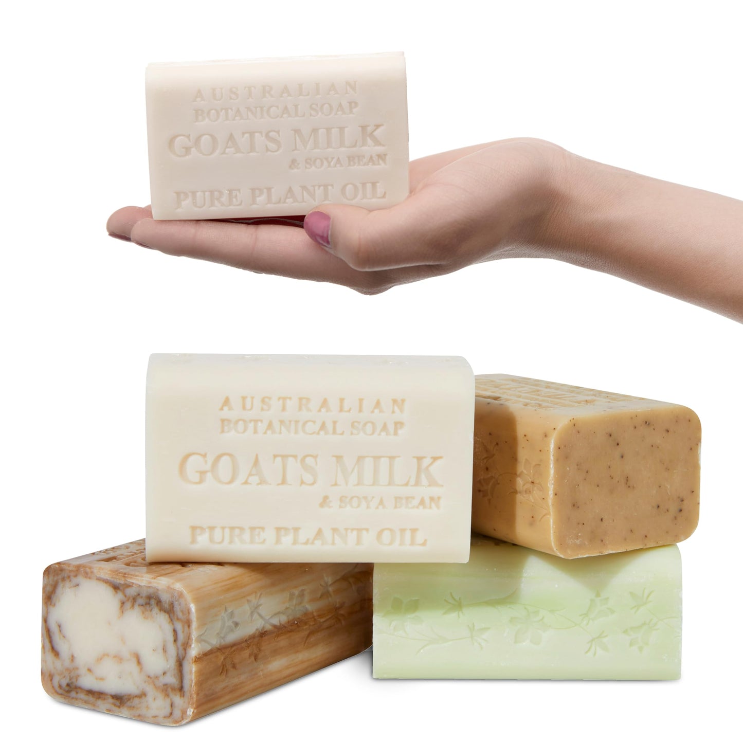 Australian Botanical Soap, Sea Salt, Lemongrass, Pink Lychee, Valencia Orange 6.6 OZ, Luxury Soap Bars Enriched with Shea Butter, Vegan Friendly Assorted Pack of 4