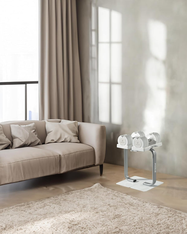 White 25lb Adjustable Dumbbell & Dumbbell Stand Set for Weight Training Fitness Exercise Body Workout