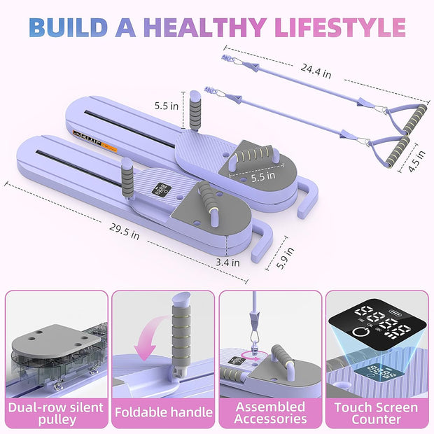 Pilates Board with Auto-Rebound Resistance, Home Gym Core Trainer & Full-Body Reformer Equipment, Professional Pilates Reformer for Women-Purple