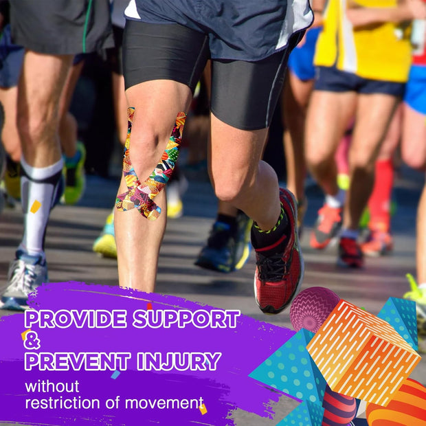 OK TAPE Patterned Kinesiology Tape, Elastic Physical Therapy Athletic Tape for Pain Relief & Muscle Support, Uncut Kinetic Tape, 2in x 16.4ft- 2 Rolls (Geometric)