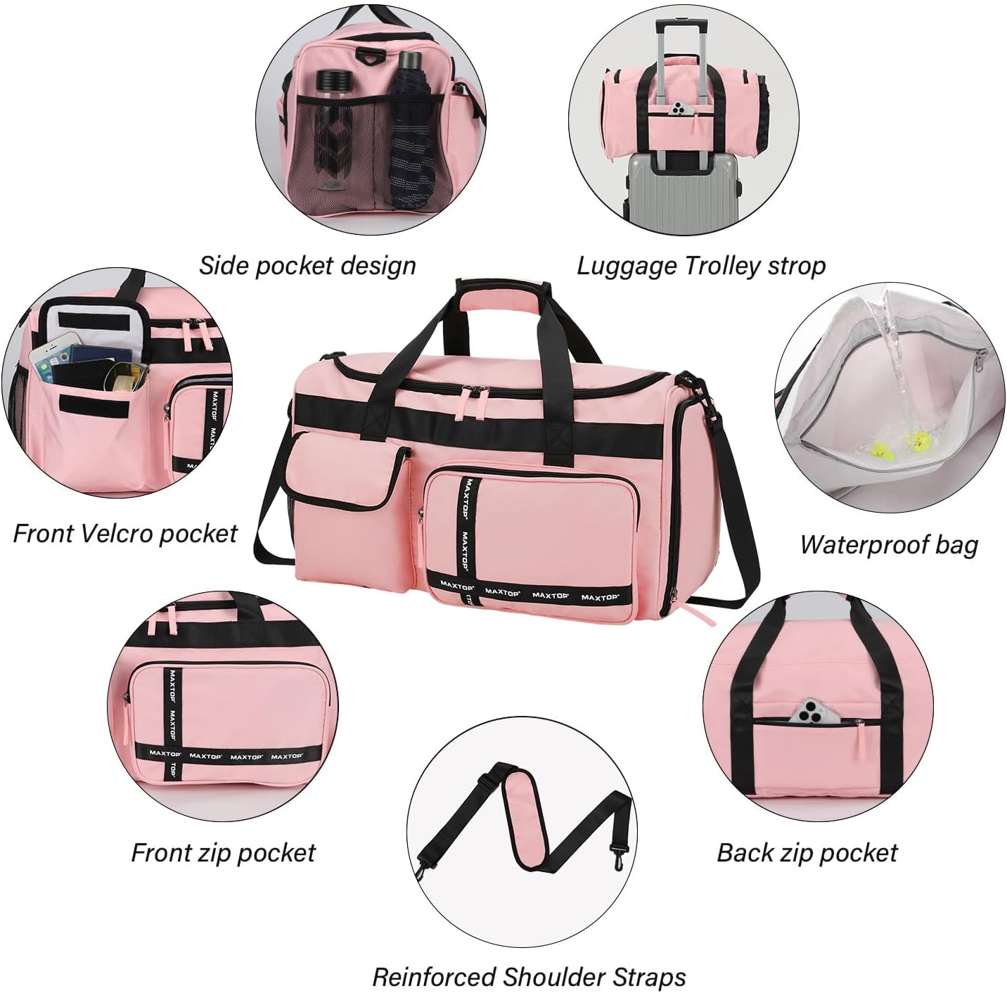 MAXTOP Gym Bag for Women Men Travel Duffle Bag Large Capacity Carry On Weekender Overnight Bag With Shoe Compartment Gym Tote Dry Wet Separation Duffel Bag for Travel