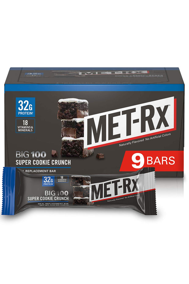 MET-Rx Big 100 Granola Protein Bar, Meal Replacement Bar, 28 G Protein, Chocolate Chip, Pack of 9