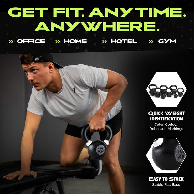 Single Cast Iron Kettlebell | Powder Coated - Wide Handle Weights for Core & Glute Workouts; Swings, Squats, Deadlifts; Strength, Endurance & Flexibility for Men & Women