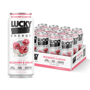 Lucky Energy Sugar Free Energy Drinks 16 Fl Oz Cans (12-Pack) Rizzberry and Cream with Maca, Ginseng, Taurine, Beta-Alanine, 200mg Caffeine