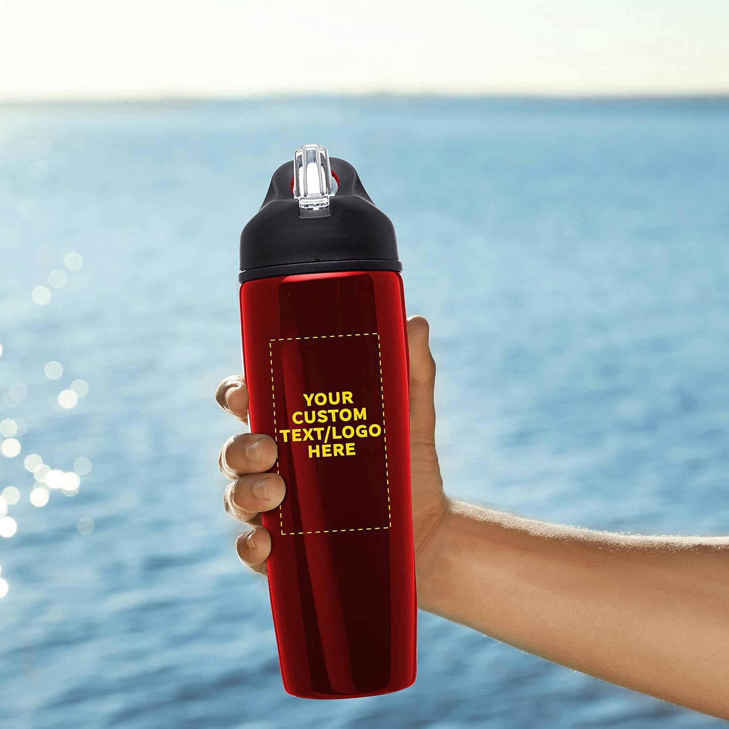 DISCOUNT PROMOS Custom Stainless Steel Water Bottle, 24 pack, Personalized Text, Logo, 28.5 oz Metal Sports Bottles with Flip Top, Easy Carrying, Red