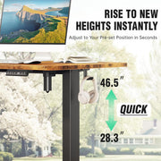 Veken 47.2" Standing Desk Electric, Height Adjustable Sit Stand Up, Wood Desktop, Work Home Office, Computer PC Table, Writing Rising Desks, Brown