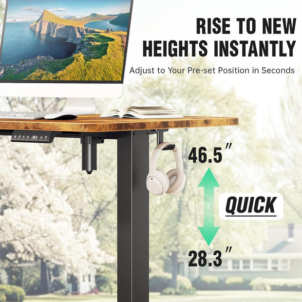 Veken 47.2" Standing Desk Electric, Height Adjustable Sit Stand Up, Wood Desktop, Work Home Office, Computer PC Table, Writing Rising Desks, Brown