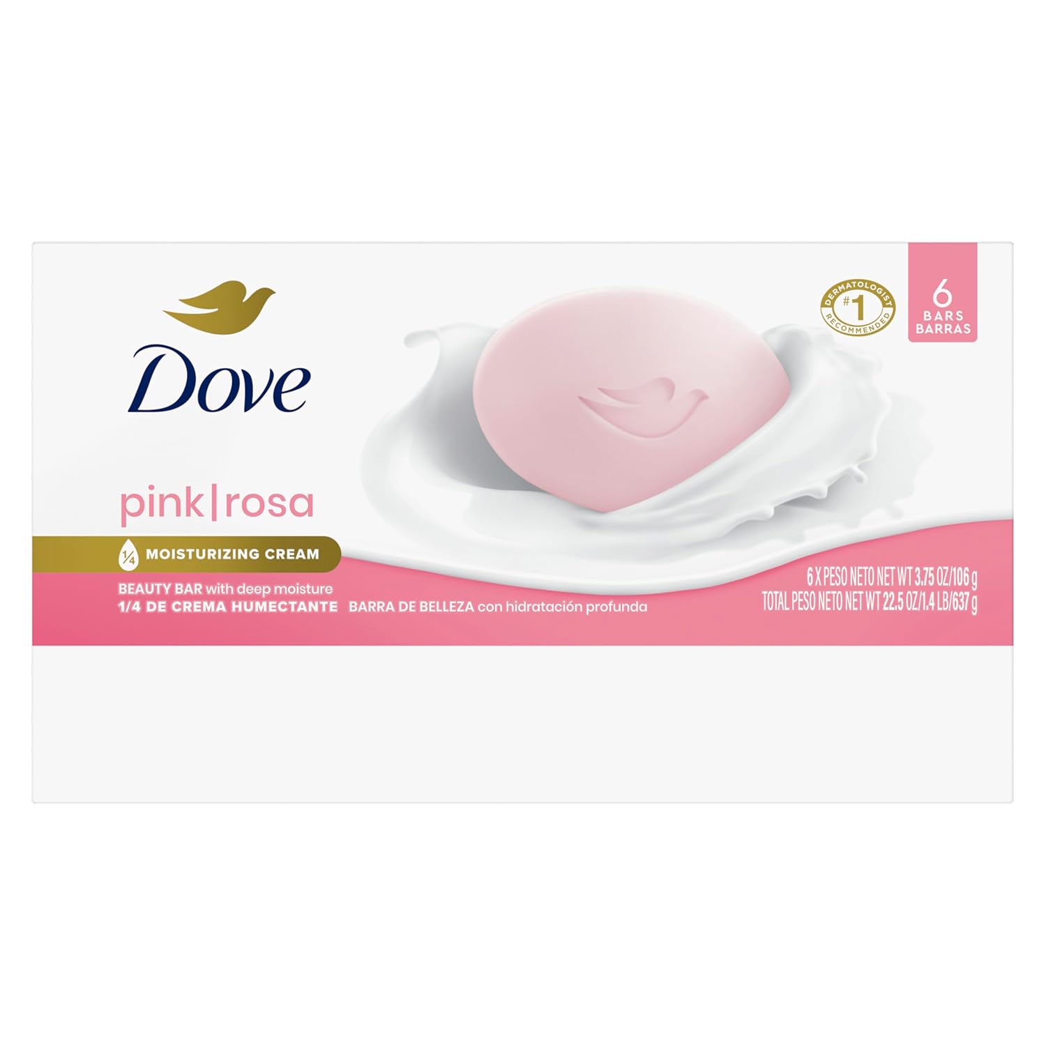 Dove Beauty Bar Soap Pink Rosa 6 Count for Soft, Smooth Skin, Cleans & Moisturizes 3.75 oz