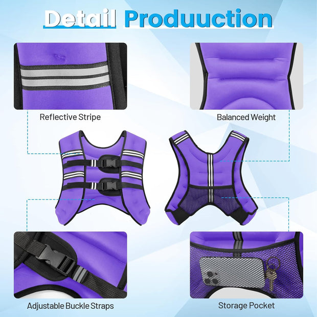 Weighted Vest for Woman Men, 6lb/8lb/12lb/16lb/20lb/30lb Weight Vest with Reflective Stripe, Weight Vests Adjustable for Walking, Weight Loss, Training, Running