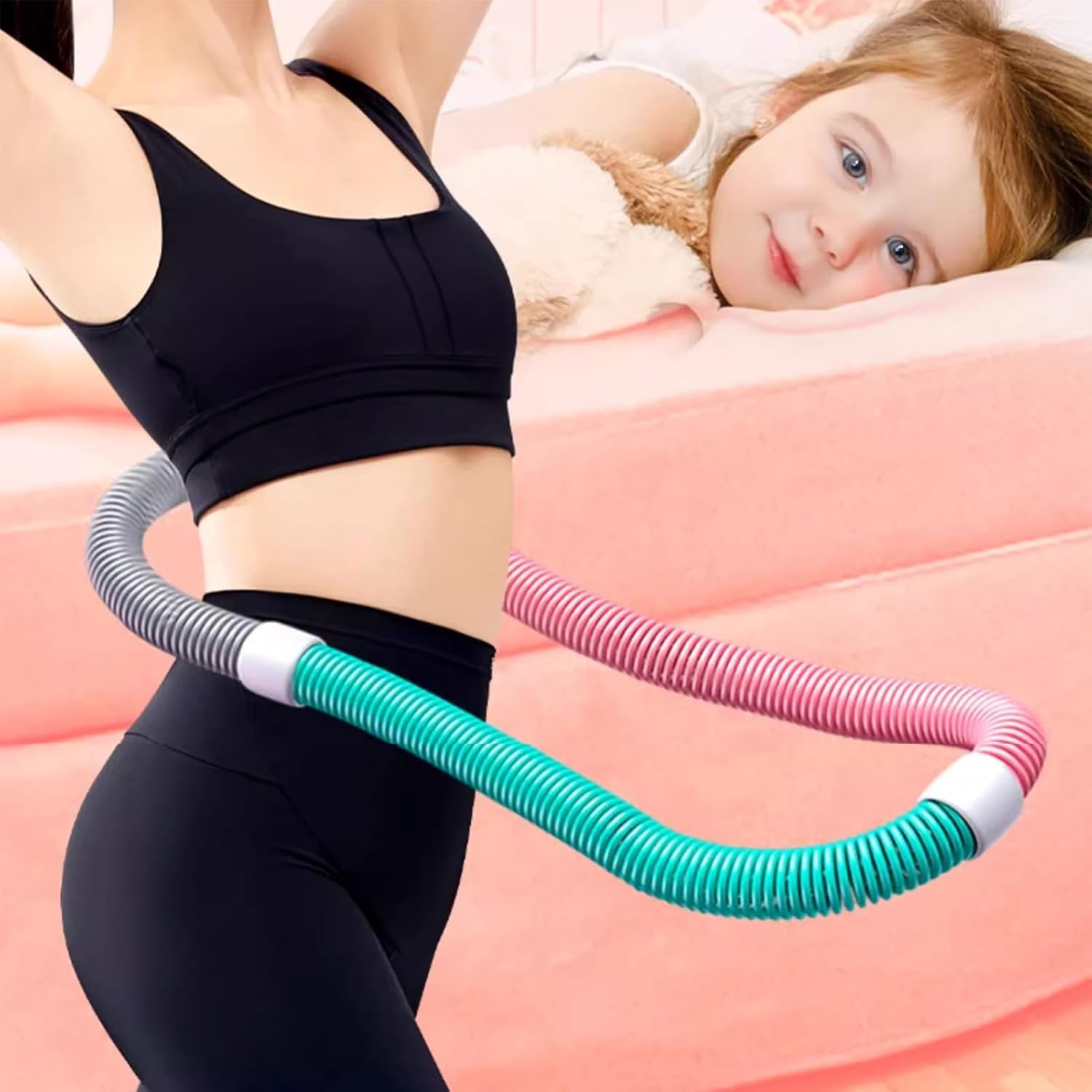 Weighted Hula Hoop for Adults,Soft Spring Hoop Waist-Friendly Foldable Fitness Hoop,Portable Exercise Equipment for Waist Slimming & Full Body Workout