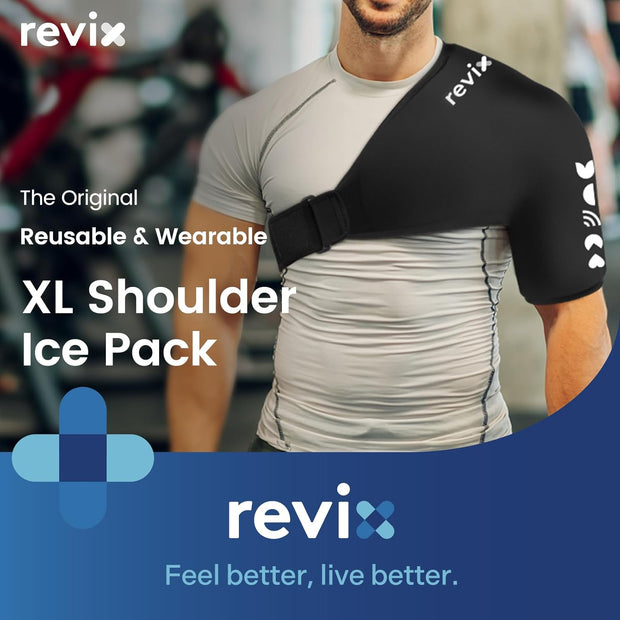 REVIX Shoulder Ice Pack Wrap for Rotator Cuff and Arm, Reusable Gel Cold Wrap with Compression for Targeted Area, Soothing Discomfort & Fatigue, Easy to Put On & Take Off, Flexible Fit for Men & Women