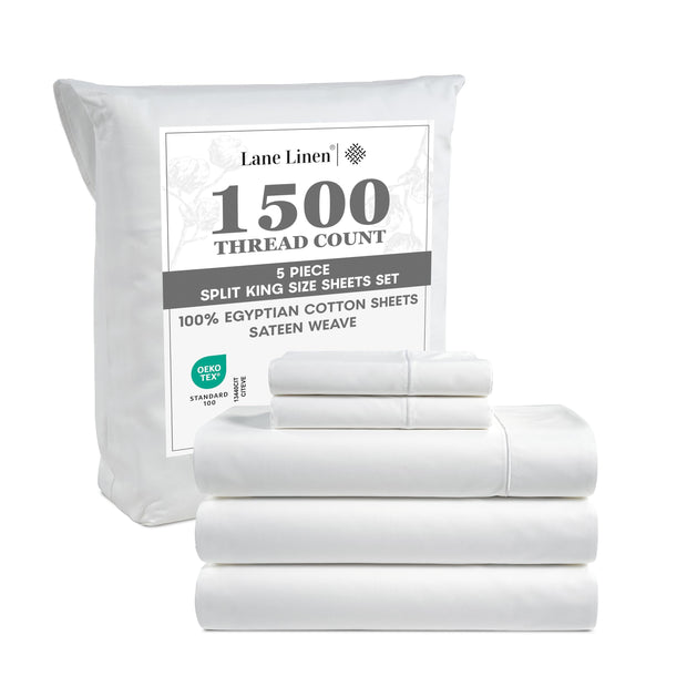LANE LINEN 100% Egyptian Cotton White Sheets King Size - 1500 TC, 4 Pc - Luxury Sateen Weave Cotton King Size Sheets Set - 15" Extra Deep Pocket King Sheets Sets - White Bed Sheets
