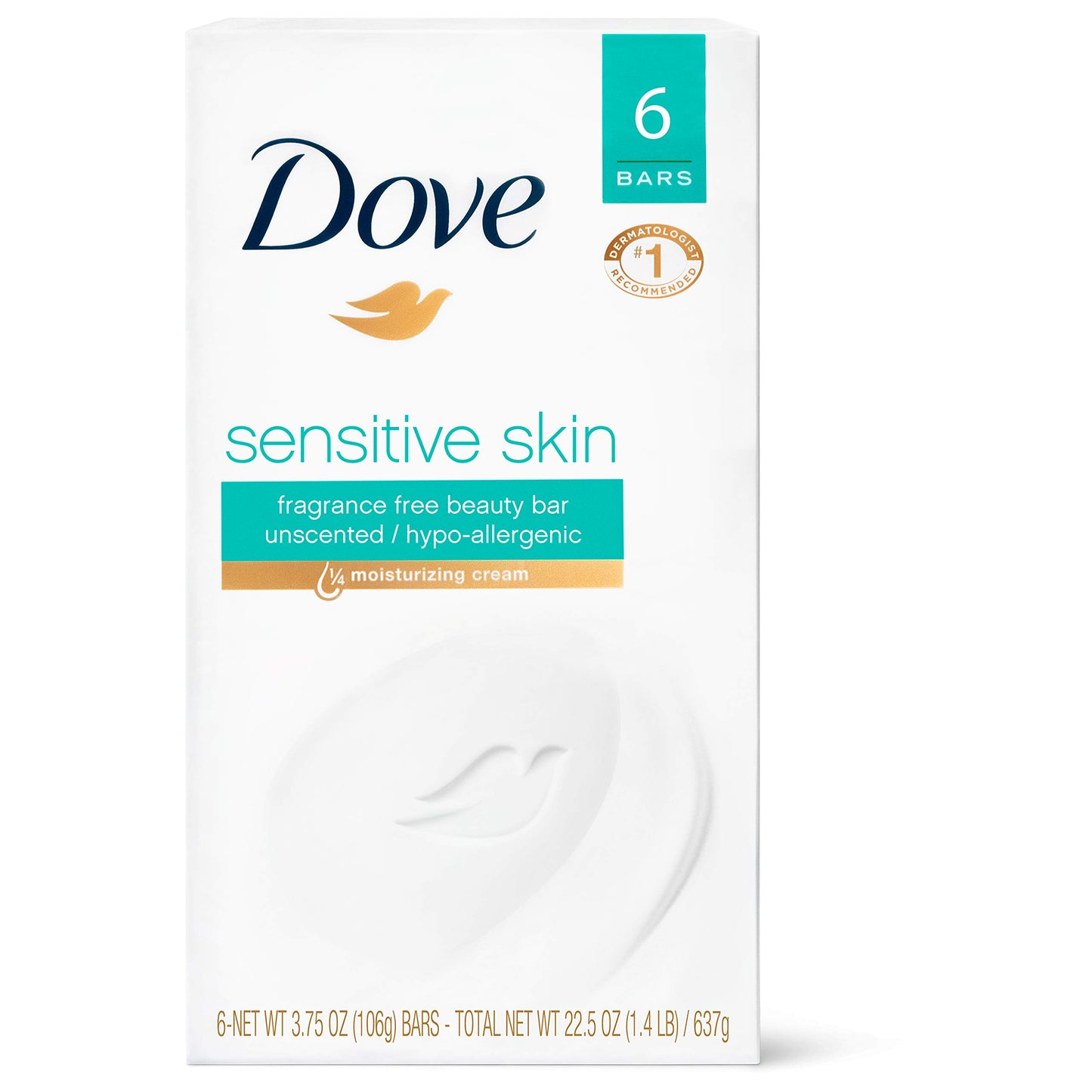 Dove Beauty Bar More Moisturizing Than Bar Soap for Softer Skin, Fragrance-Free, Hypoallergenic Beauty Bar Sensitive Skin With Gentle Cleanser 3.75 oz 14 Bars