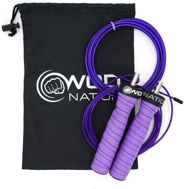 WOD Nation Attack Speed Jump Rope : Adjustable Jumping Ropes : Unique Two Cable Skipping Workout System : One Thick and One Light 11 Foot Cable : Perfect for Double Unders : Men and Women