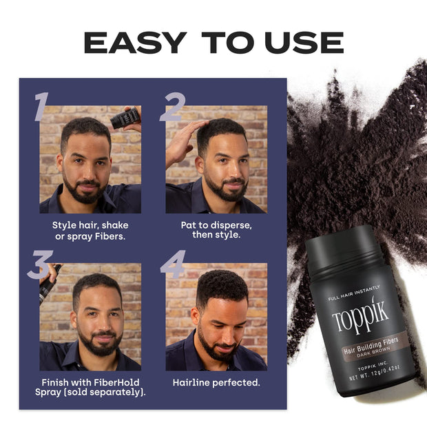 Toppik Hair Building Fibers, Dark Brown, 12g Fill In Fine or Thinning Hair, Instantly Thicker, Fuller Looking, 9 Shades for Men & Women, Keratin Protein Formula