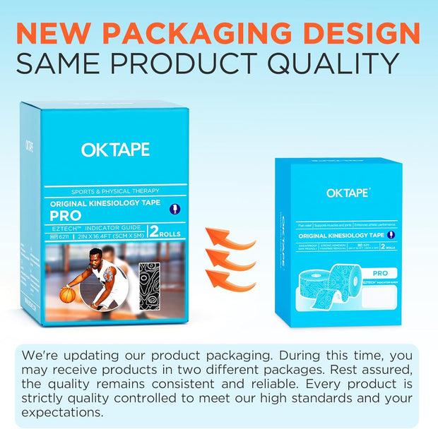 OK TAPE PRO Kinesiology Tape, 2inch x Long Roll 16ft Free Cut Tape, Elastic Athletic Tape Therapeutic Latex Free, Black+Black