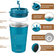 MOMSIV 12oz Travel Mug, Insulated Coffee Cup with Leakproof Lid, Travel Coffee Mug Vacuum Stainless Steel Double Walled Reusable Coffee Cup for Hot and Cold Water Coffee