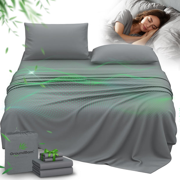 Silver Infused Bed Sheets, Cooling Fabric with Self-Cleaning Technology for Restful Sleep, Genuine 100% Organic Viscose Derived from Bamboo, Breathable and Soft Bed Sheets (Gray, King)