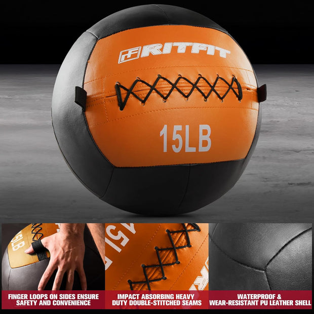 RitFit Medicine Ball / weight ball / Soft Medicine Ball / Wall Medicine Ball / Soft Wall Ball / Wall Ball set/ Medicine Balls for Exercise and Conditioning Workouts, Fitness Gym Equipment for Core Training and Cross Training (5/10/15/20/25/30 lbs)