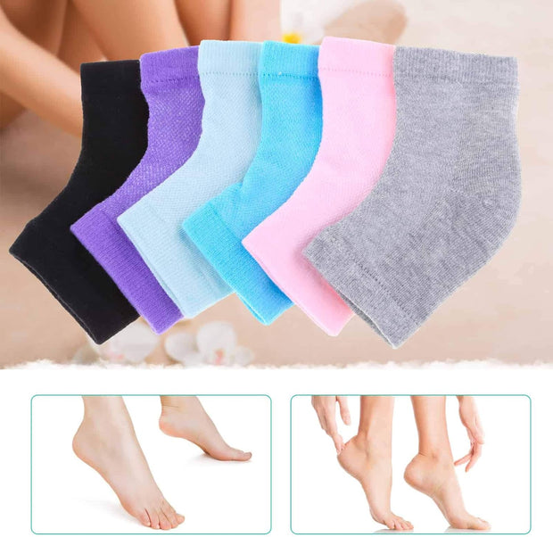 Selizo 6 Pairs Heel Moisturizing Socks Open Toe Socks Cracked Gel Heel Socks Foot Toeless Heel Repair Socks for Women Dry Hard Cracked Feet, 6 Colors