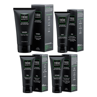 Tiege Hanley 90-Day Large Essential Skin Care Routine for Men (Level 1) - Smooth, hydrate, and protect your skin - Men's Skincare Set Includes Face Wash, Facial Scrub, & AM / PM Moisturizer's