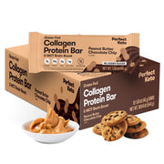Perfect Collagen Protein Bars, Gluten Free Grass Fed Collagen + MCT Oil, Low Carb, No Sugar Added, High Protein Snacks, Keto Diet Foods, 11g Protein, 18g Fat, 3g Net Carbs, Chocolate Chip, 12 Bars