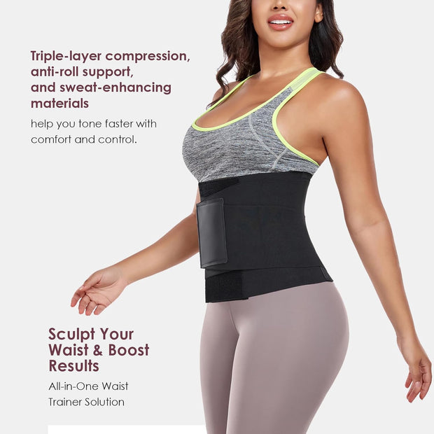 Waist Trainer for Women Waist Cincher Trimmer Ab Belt Tummy Control Body Shaper with Triple Wrap