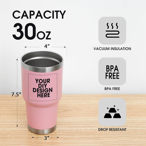 Personalized Custom Tumbler Print in USA 48 Pcs Double Wall Insulated Tumbler 32oz Stainless Steel Coffee Cup with Lid & Straw