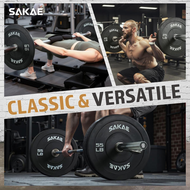 SAKAE Olympic Rubber Bumper Plates, 2-Inch Weight Plate Set with Steel Hub, Ideal for Weightlifting, CrossFit, Strength Training & Home Gym Workout, Available in Single, Pair & Sets, Multiple Sizes